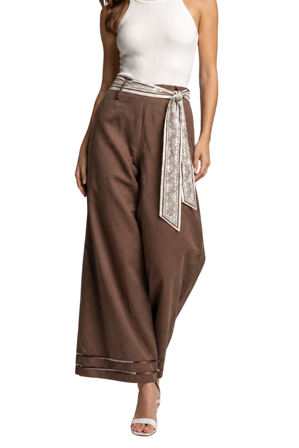 The Marcia High Rise Pants With Scarf Belt - pookie and sebastian