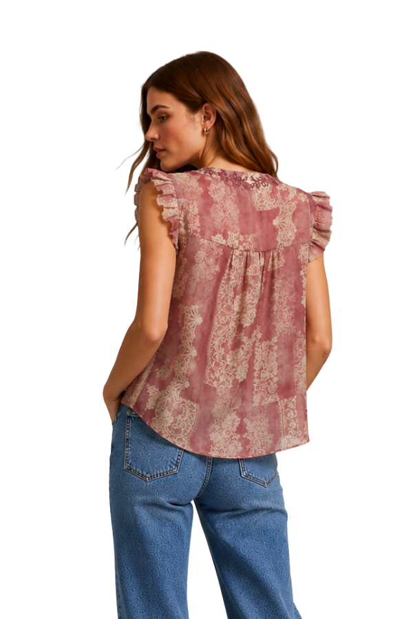 The Vivi Ruffled Vneck Relaxed Fit Blouse - pookie and sebastian