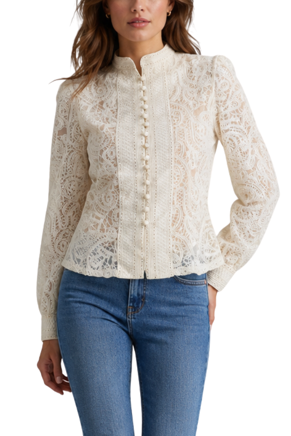 The Eleanor Ivory Lace Button-Front Blouse - pookie and sebastian