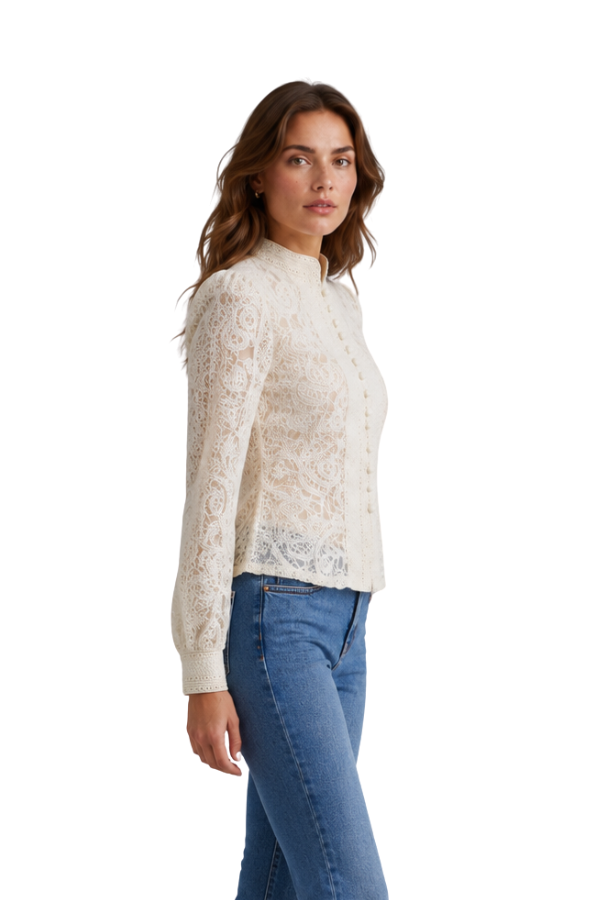 The Eleanor Ivory Lace Button-Front Blouse - pookie and sebastian