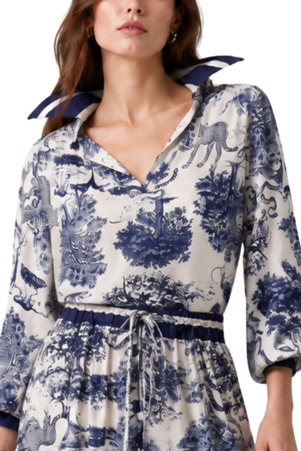 The Beatrice Toile Safari-Print Satin Blouse