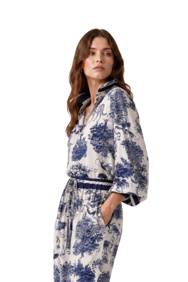 The Beatrice Toile Safari-Print Satin Blouse