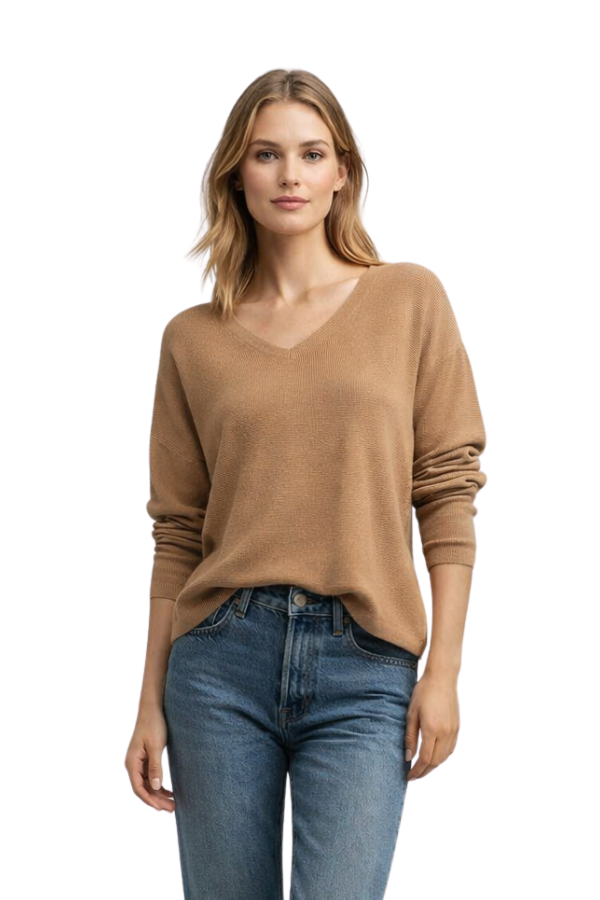 The Monaco Camel V-Neck Sweater - pookie and sebastian