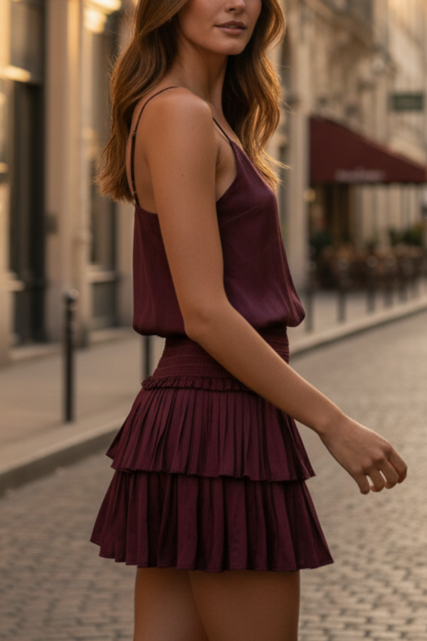 Mystra Silky Smocked Layered Skirt