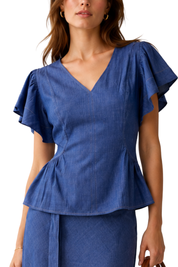The Bianca Vneck Back Zipper Closure Blouse - pookie and sebastian