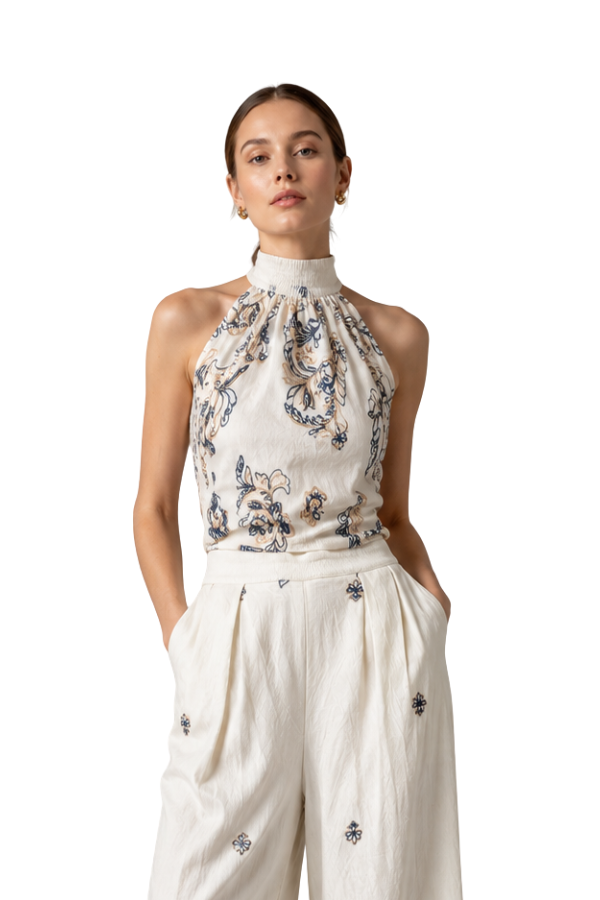 The Josephine Cream Embroidered Halter Top