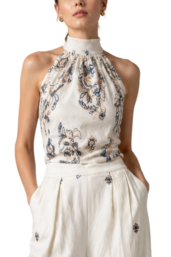 The Josephine Cream Embroidered Halter Top
