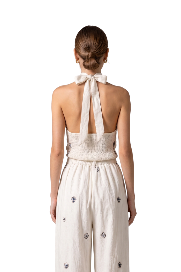 The Josephine Cream Embroidered Halter Top