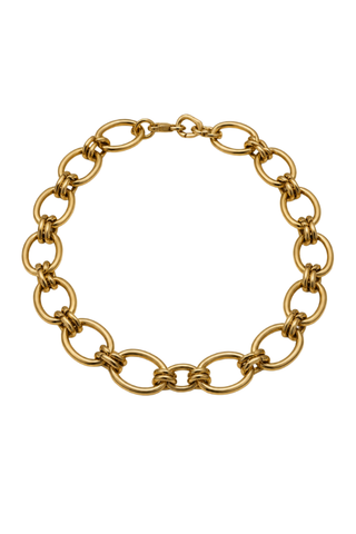 Isadora Gold Oval Link Chain Necklace, flat view of the chunky gold links and clasp