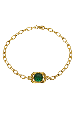 Ophelia Gold Chain with Stone Necklace, flat view of the gold link chain with a green stone pendant