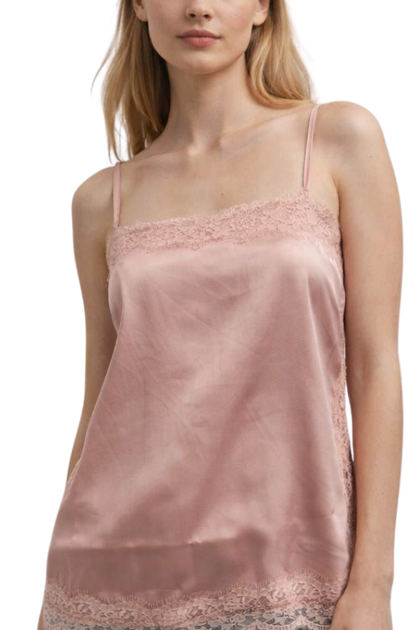 The Cherry Satin Cami With Lace Edge - pookie and sebastian