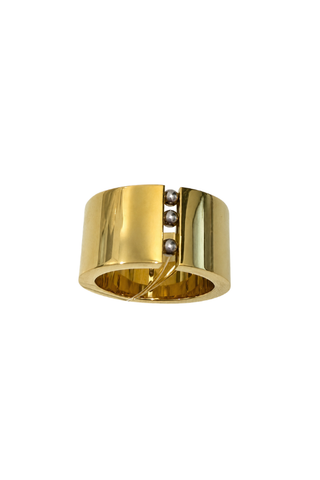 Jolie Thick Ring in gold, flat view showing the wide band with three small ball details