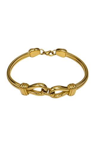 Abby Knot Bracelet in gold, flat view of the two looped knots on a double band