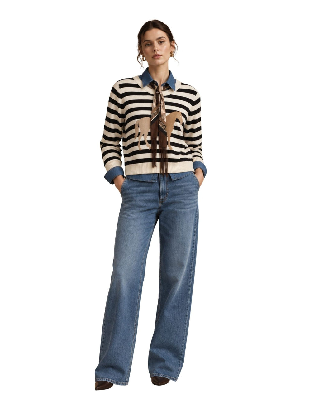 The Adelina Striped Horse Edge Sweater