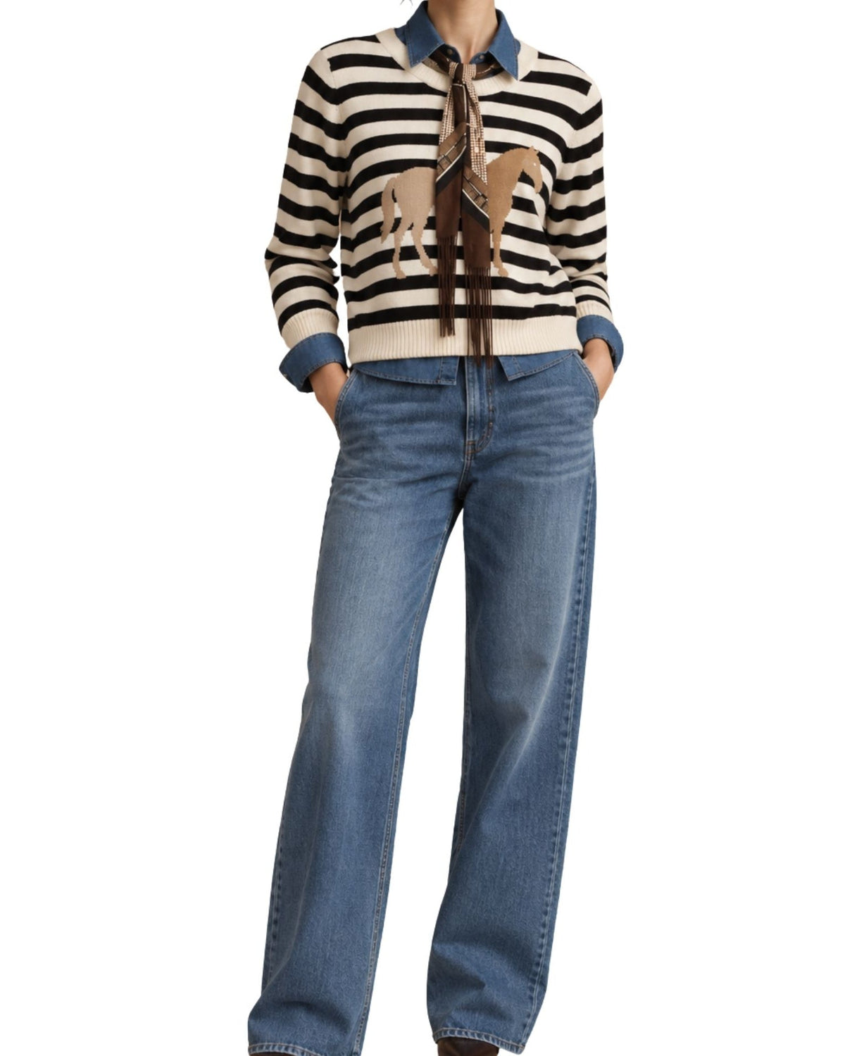 The Adelina Striped Horse Edge Sweater