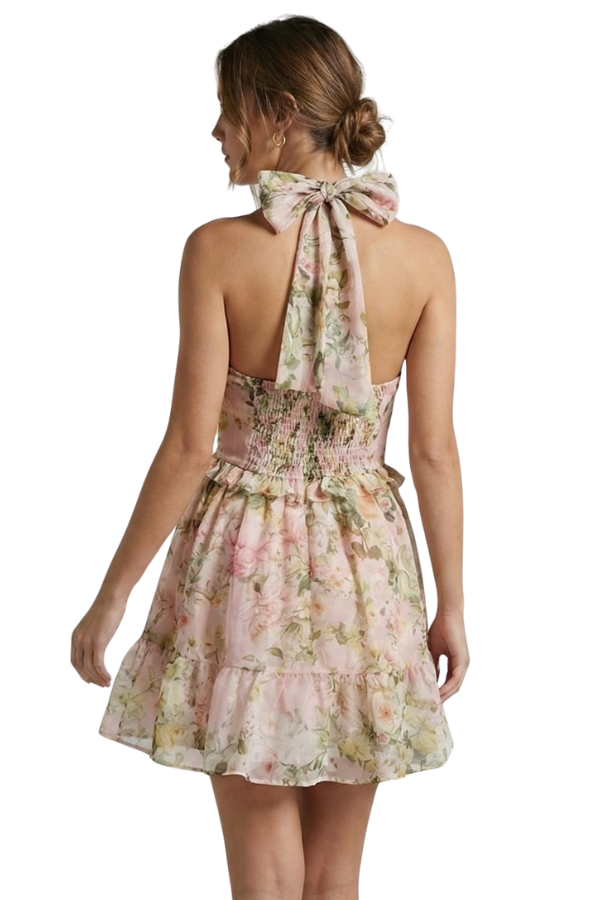 The Angela Peach Flowy Short Dress