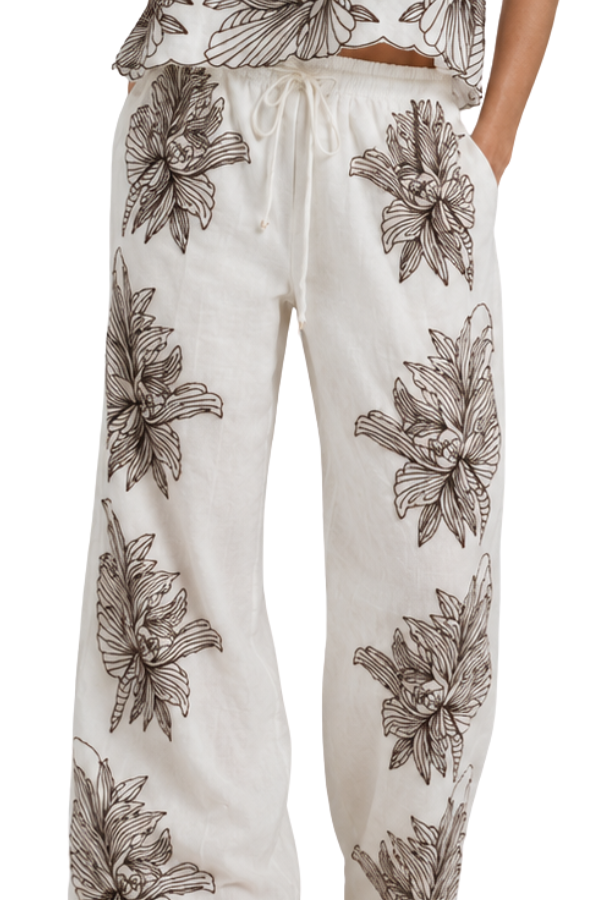 The Perla Embroidered Wide Leg Drawstring Pant