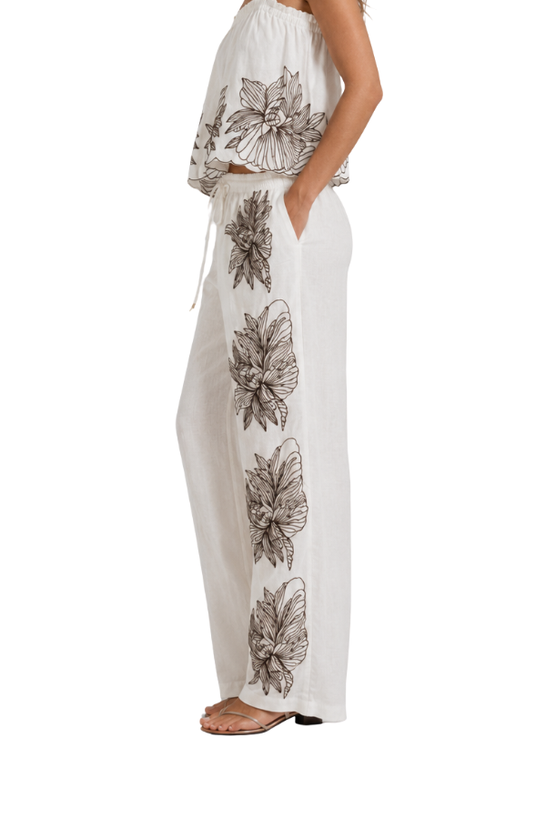The Perla Embroidered Wide Leg Drawstring Pant