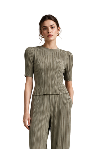 The Elodie Olive Pleated Mock Neck Top - pookie and sebastian