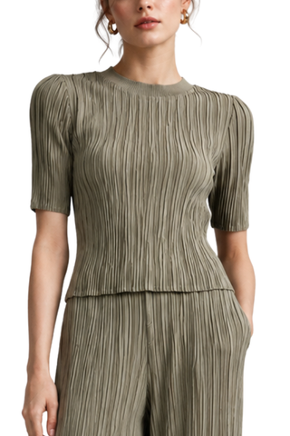 The Elodie Olive Pleated Mock Neck Top - pookie and sebastian
