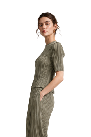 The Elodie Olive Pleated Mock Neck Top - pookie and sebastian