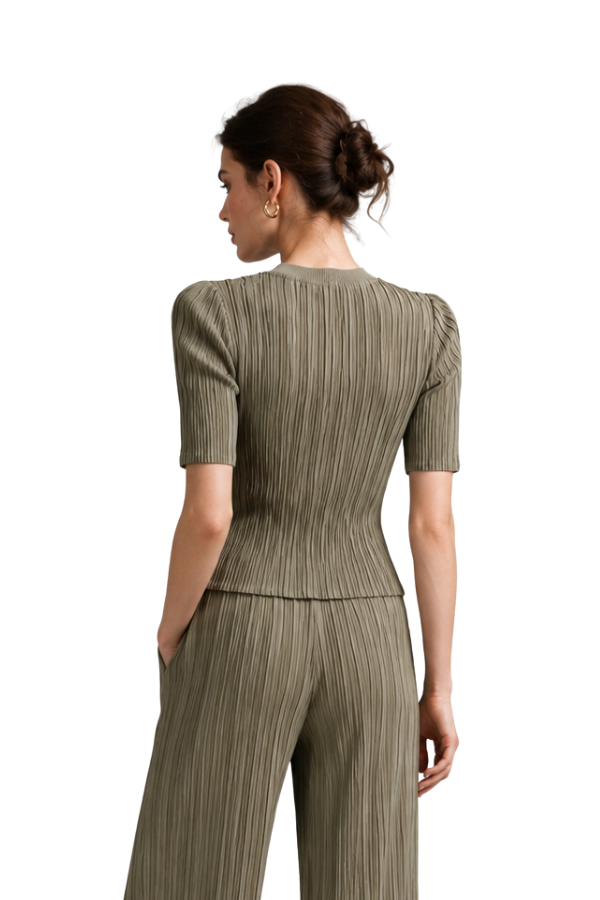 The Elodie Olive Pleated Mock Neck Top