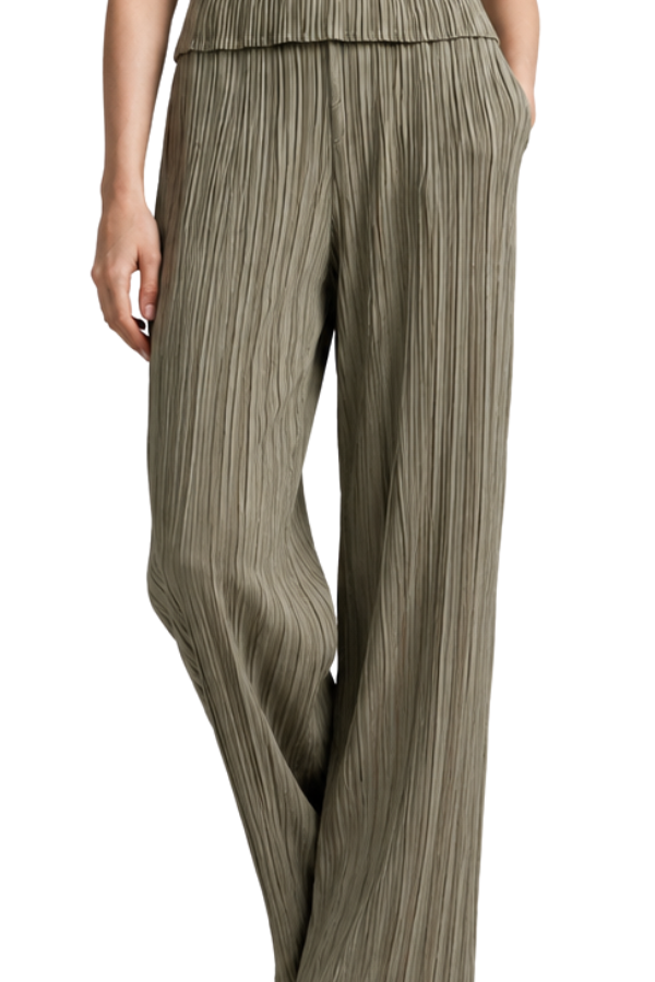 The Elodie Olive Pleated Wide-Leg Pants