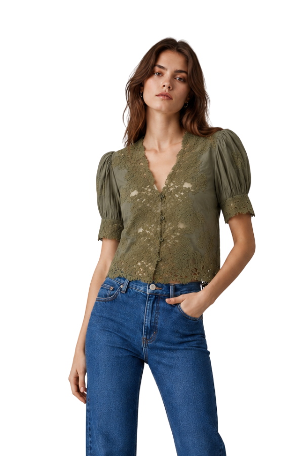 The Ursula Lace Trim Puff Sleeve Blouse