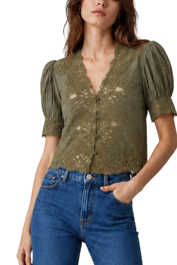 The Ursula Lace Trim Puff Sleeve Blouse