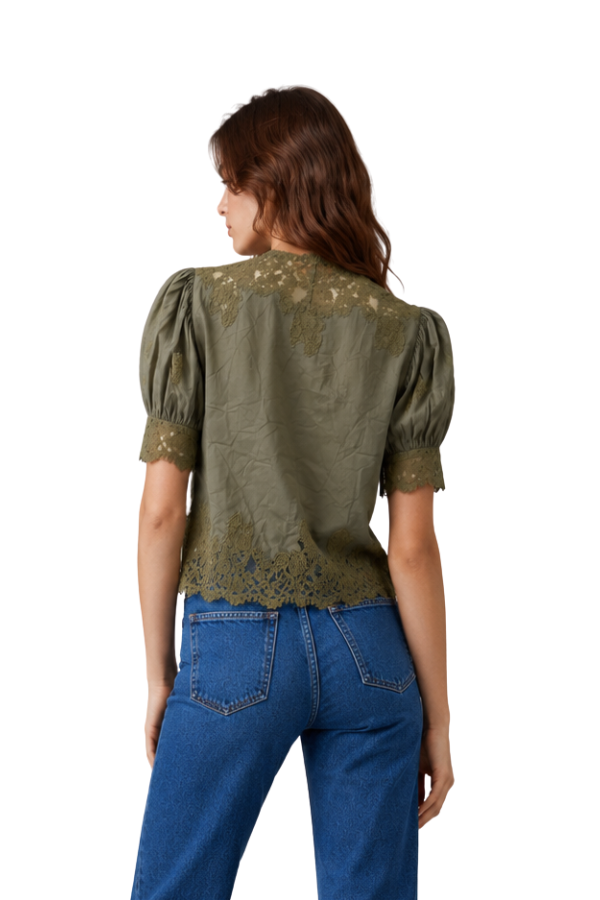 The Ursula Lace Trim Puff Sleeve Blouse