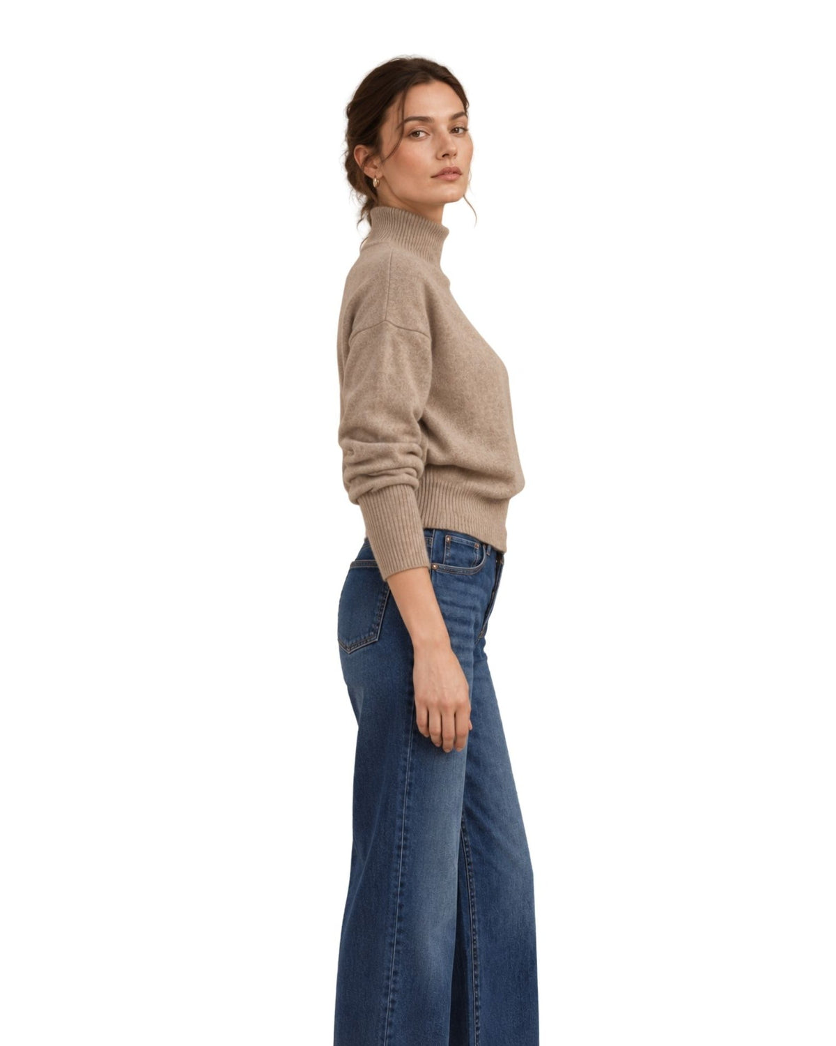 The Elina Mock Neck Knit Sweater - Light Mocha
