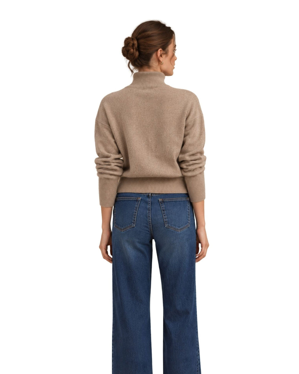 The Elina Mock Neck Knit Sweater - Light Mocha