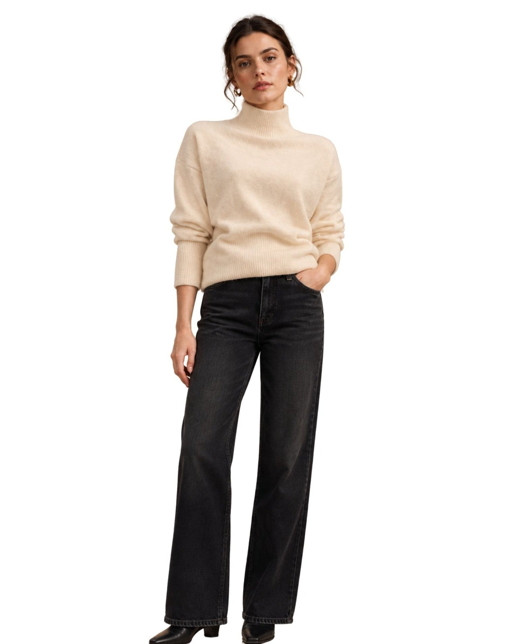 The Elina Mock Neck Knit Sweater - Cream