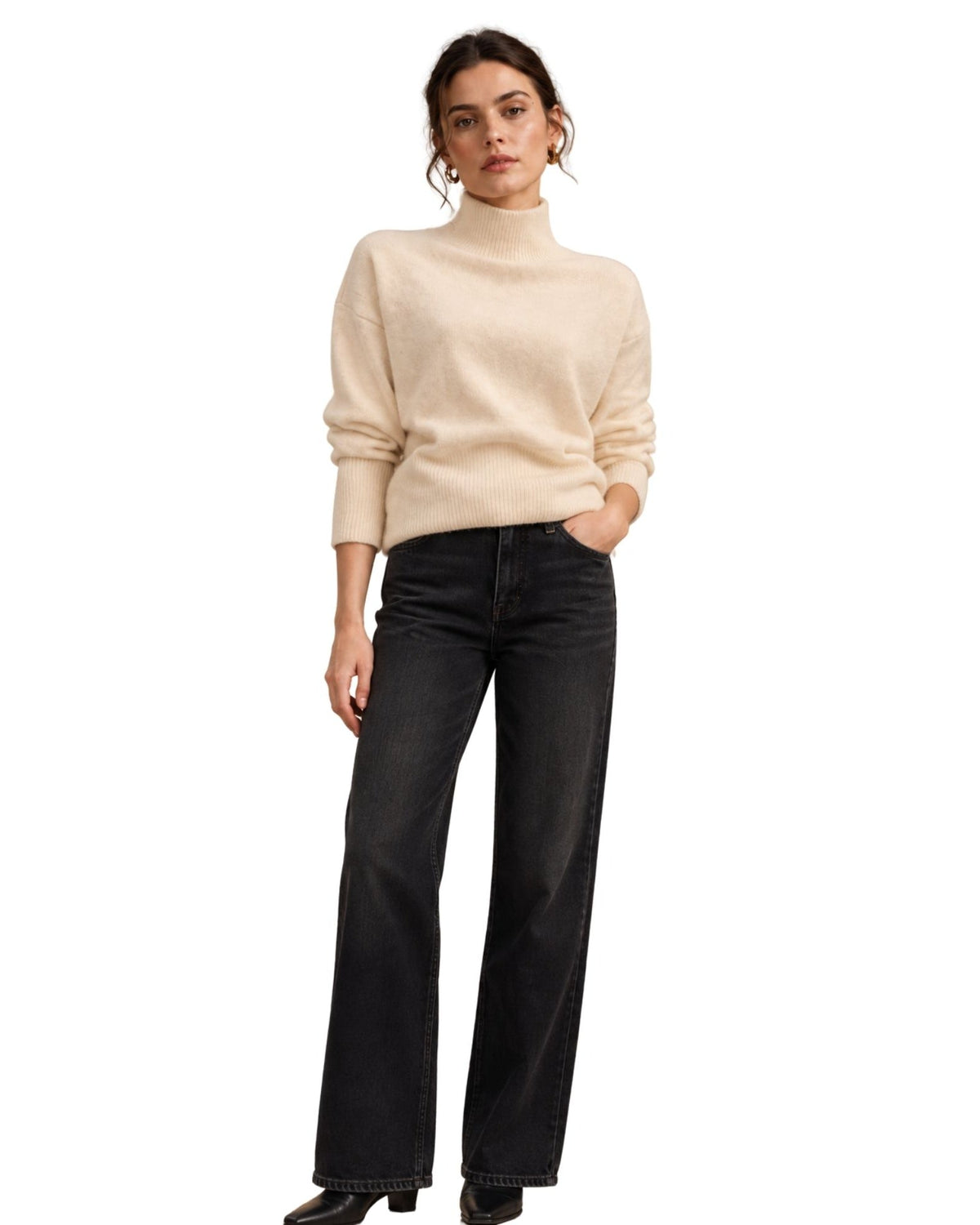 The Elina Mock Neck Knit Sweater - Cream