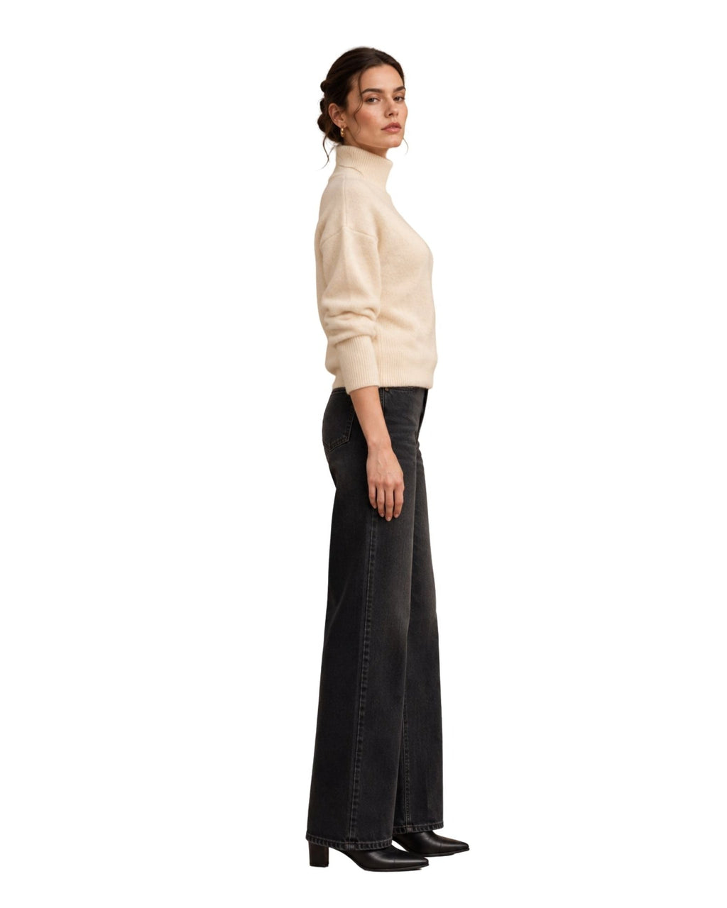 The Elina Mock Neck Knit Sweater - Cream