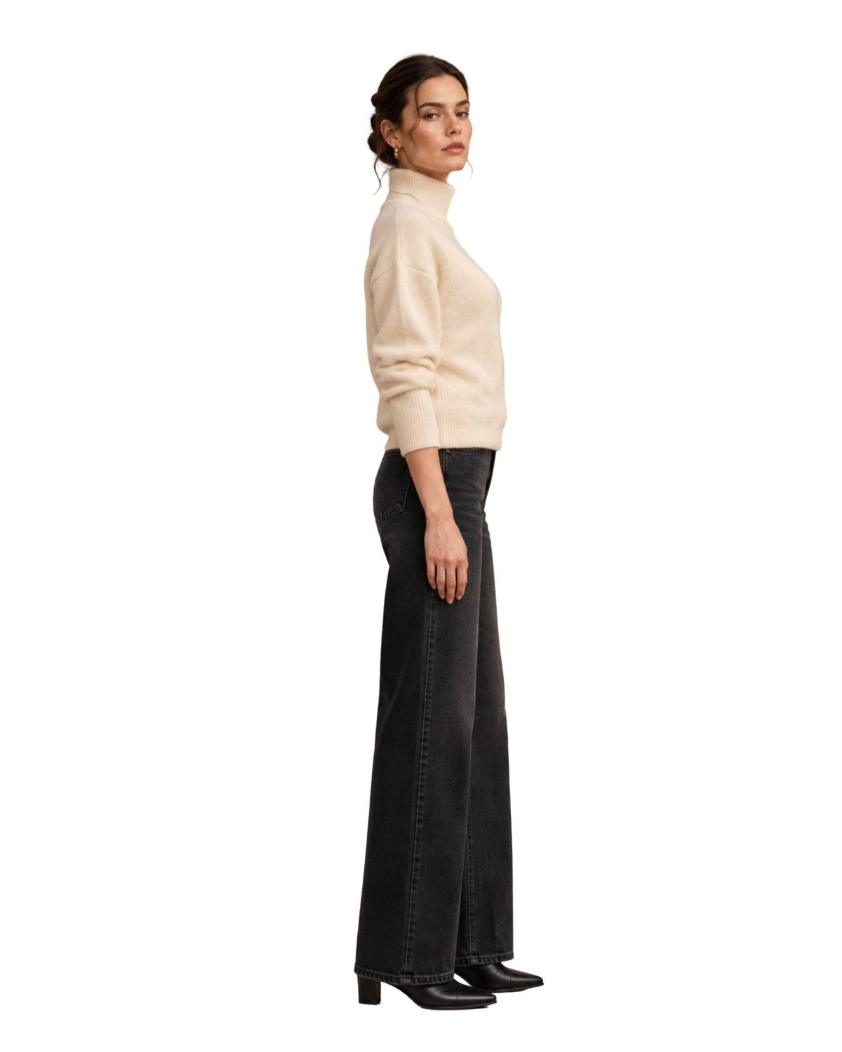 The Elina Mock Neck Knit Sweater - Cream
