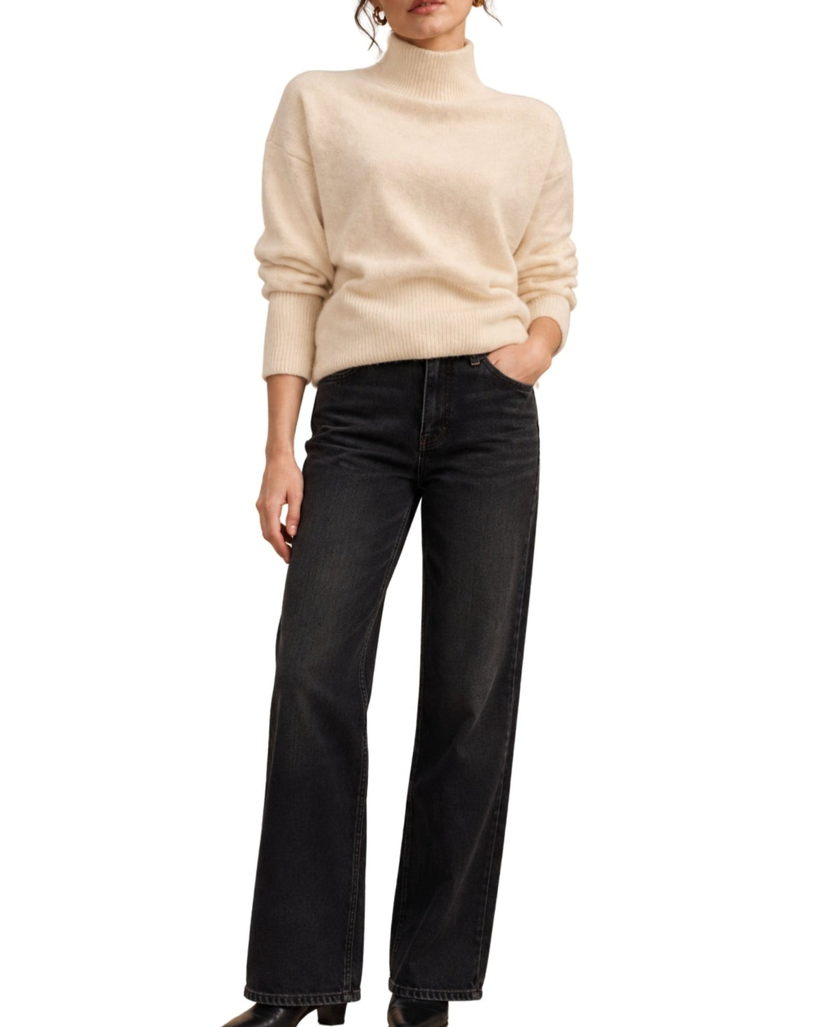The Elina Mock Neck Knit Sweater - Cream