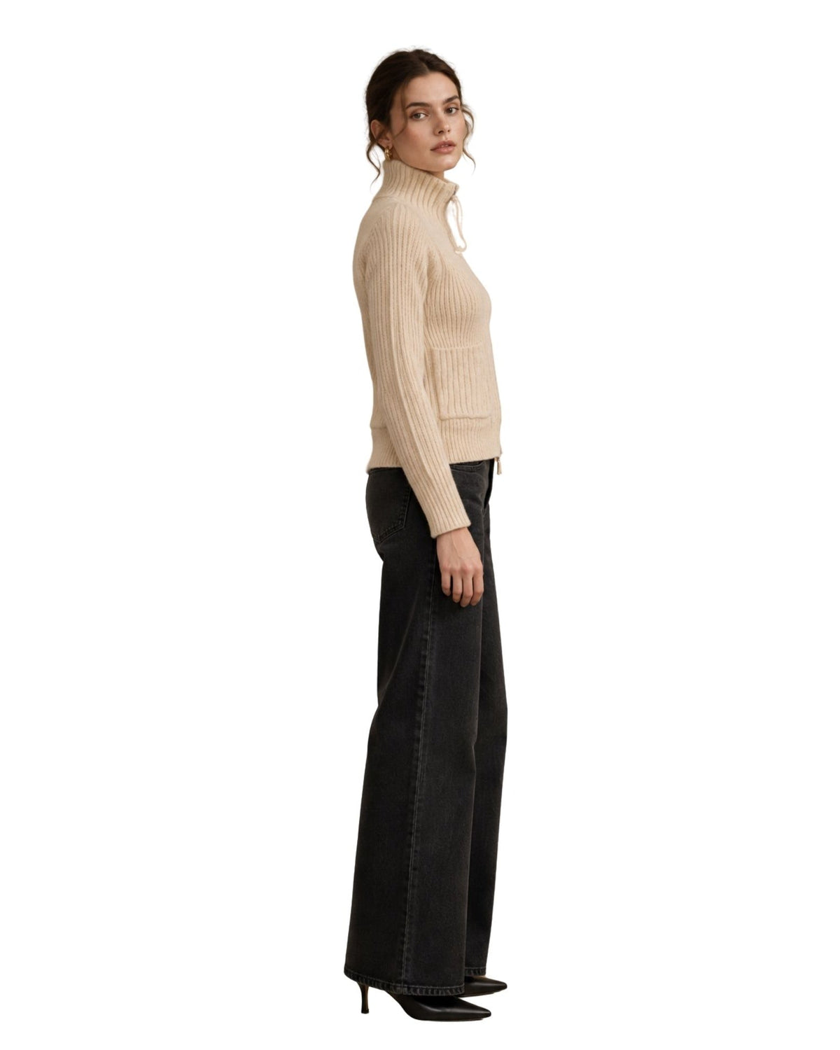 The Estella Zip-Up Ribbed Knit Cardigan - Ivory