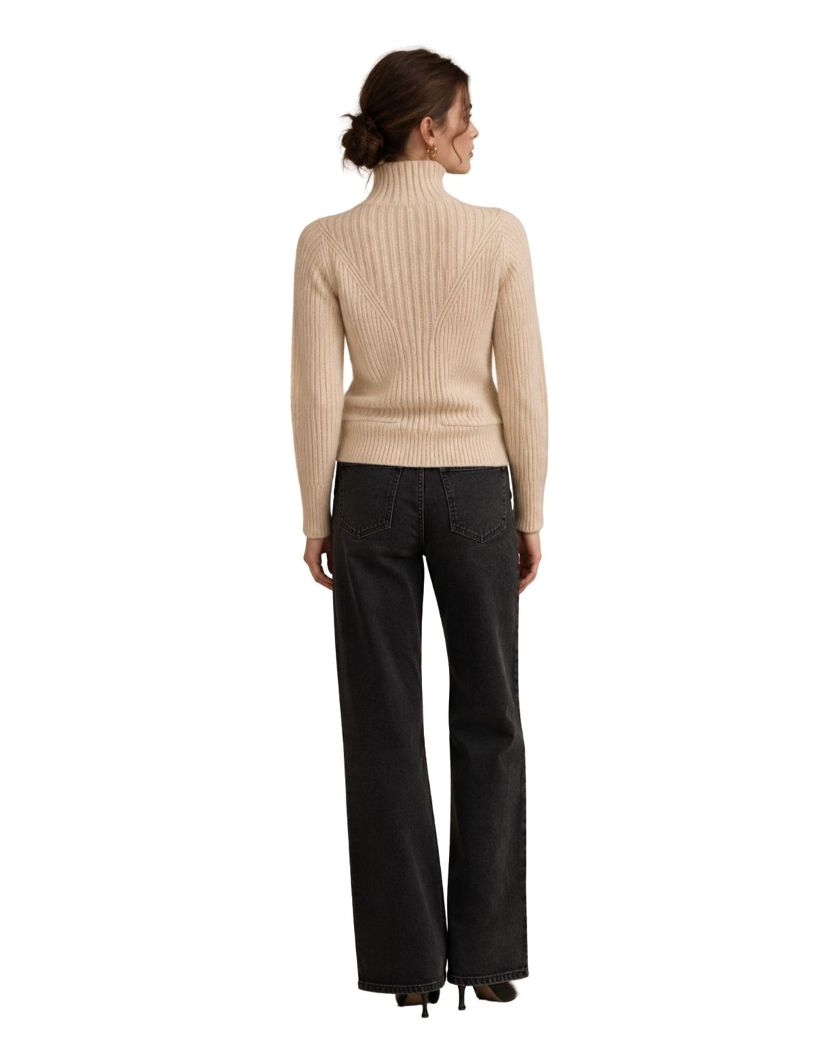 The Estella Zip-Up Ribbed Knit Cardigan - Ivory
