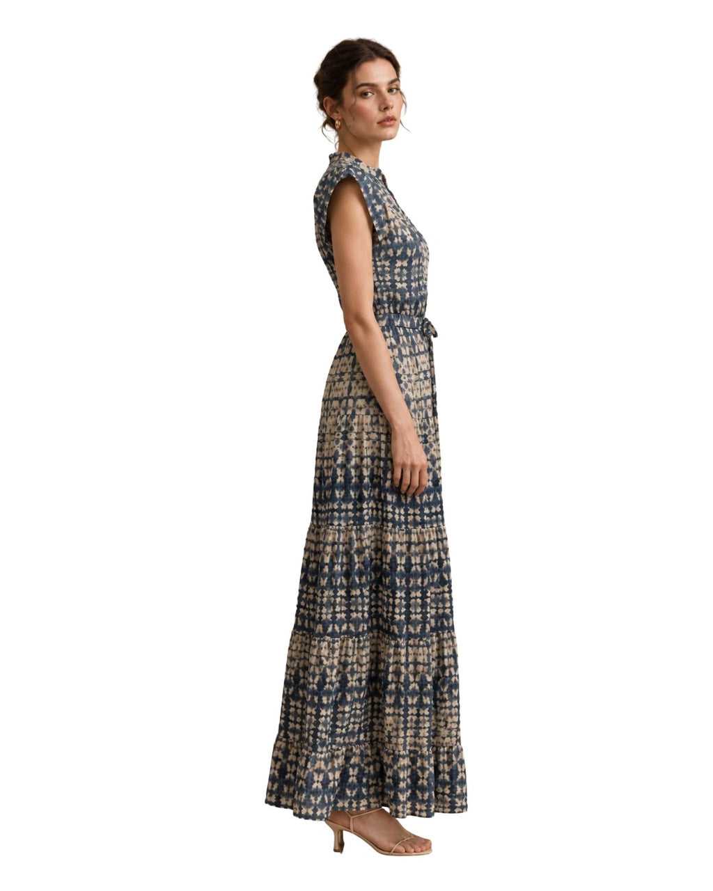 The Nina Batik Print Tiered Maxi Dress - Navy