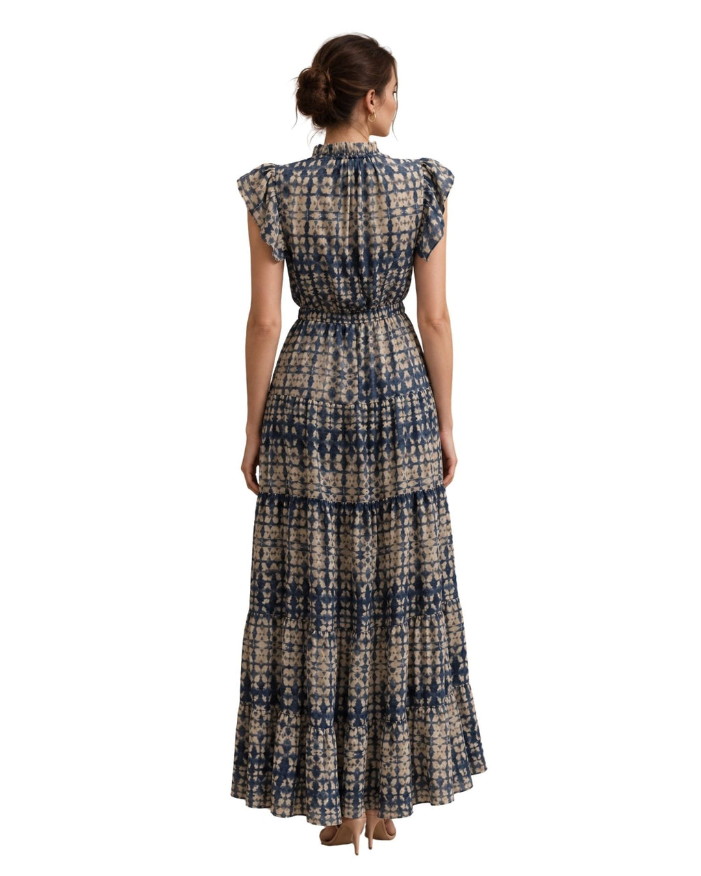 The Nina Batik Print Tiered Maxi Dress - Navy