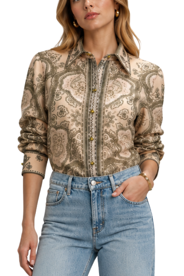 The Sabine Paisley Print Button-Up Blouse - pookie and sebastian