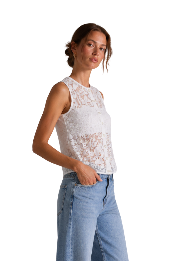 The Elena Button Lace Sleeveless Top