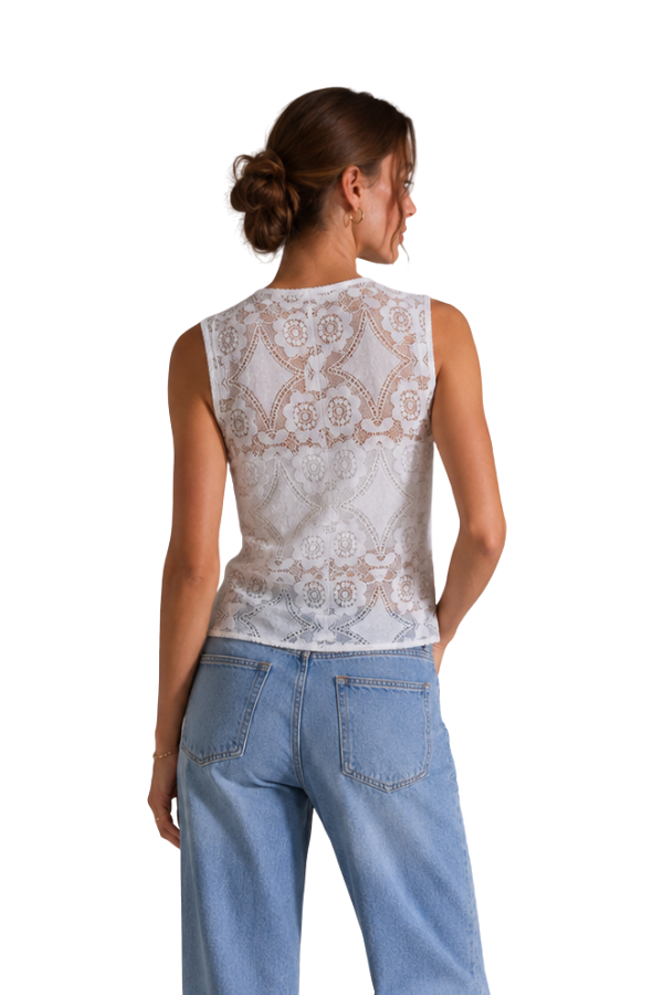 The Elena Button Lace Sleeveless Top