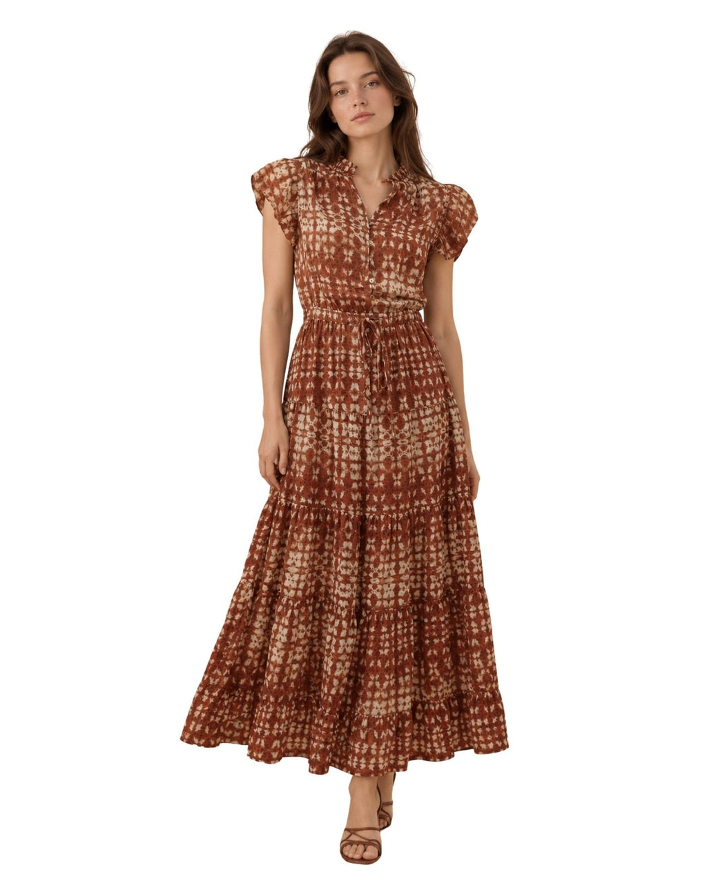 The Nina Batik Print Tiered Maxi Dress - Rust - pookie and sebastian