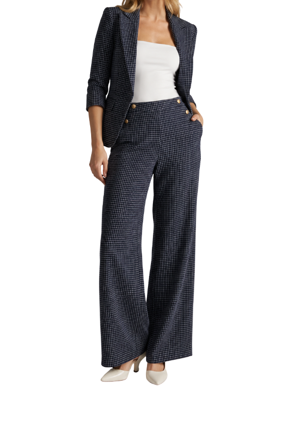The Allison Grid-Check Gold-Button Pants