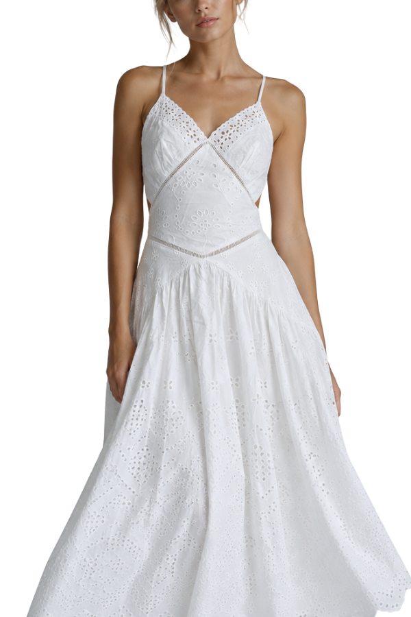 The Gia Eyelet Detail Flare Midi Dress