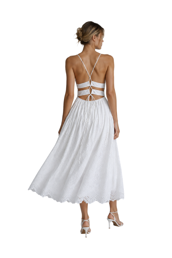 The Gia Eyelet Detail Flare Midi Dress