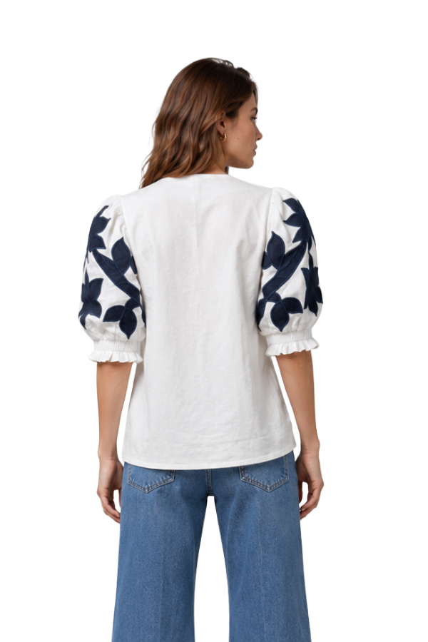 The Arabella Hand Embroidered Puff Slv Top
