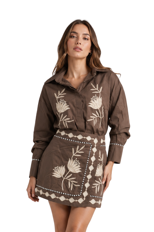 The Claire Embroidered Floral Button-Up Shirt